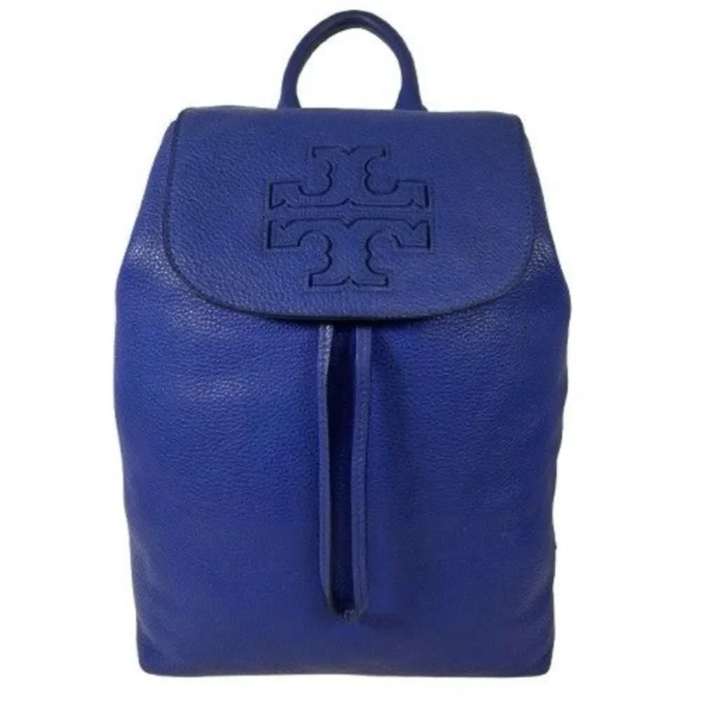 Tory Burch Harper Double TT Logo Embossed Pebble Leather Macaw Backpack MRP $495